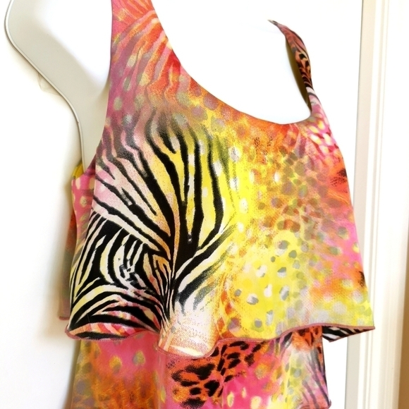 NWT Party tiered Silky dress in pink, yellow leopard print - Picture 4 of 10
